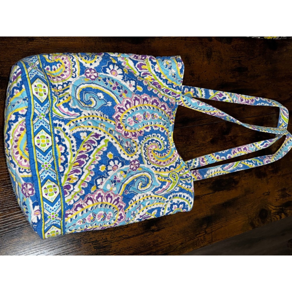 Vera Bradley Quilted Paisley Tote Bag Blue Purple Lime Green Shoulder Bag